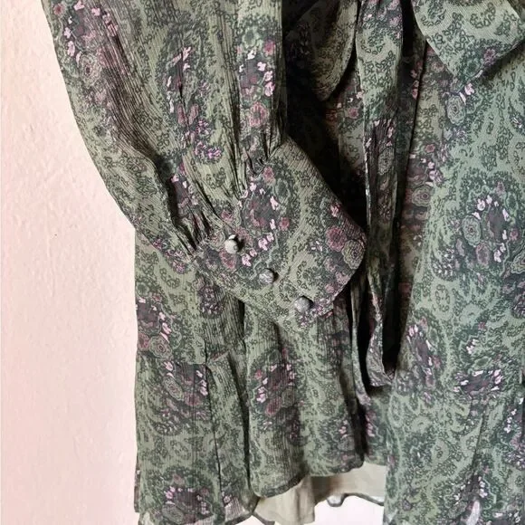 Paige Vittoria Mini Multi Green Dress Long Sleeve Army Size XL - Picture 17 of 17